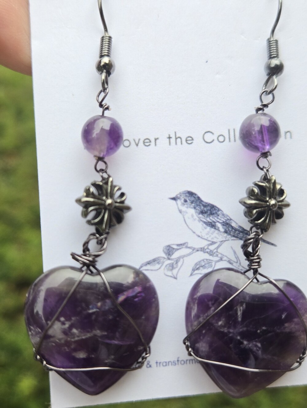 Wire-Wrapped Amethyst Heart Earrings